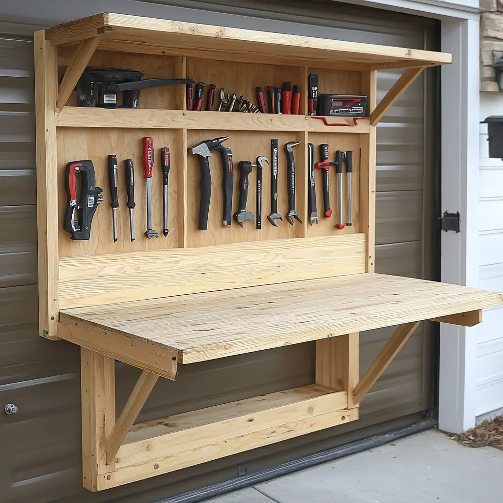 Fold-Down Workbench with Storage