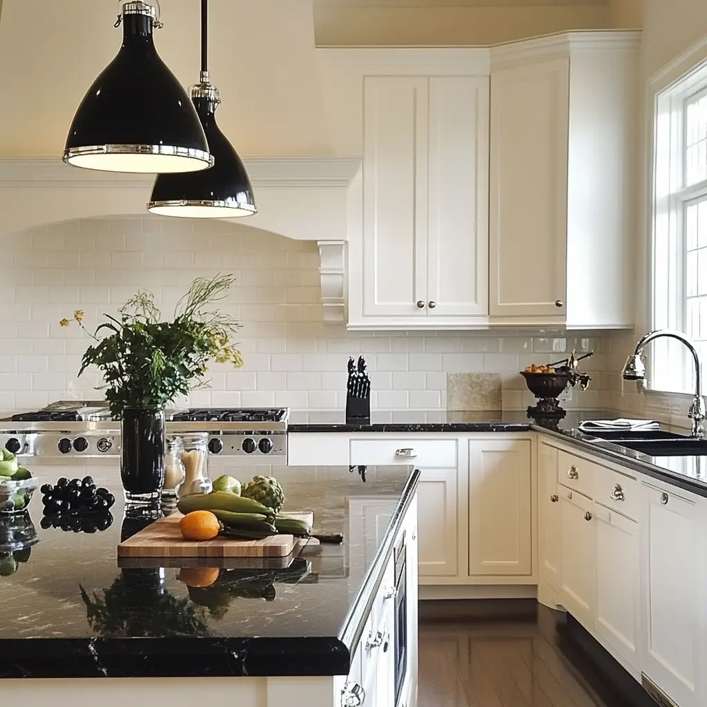 White Cabinets + Black Countertops