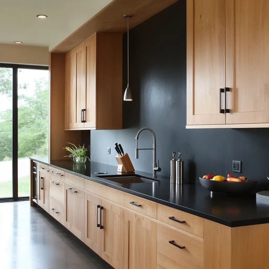 Wood Cabinets + Black Countertops
