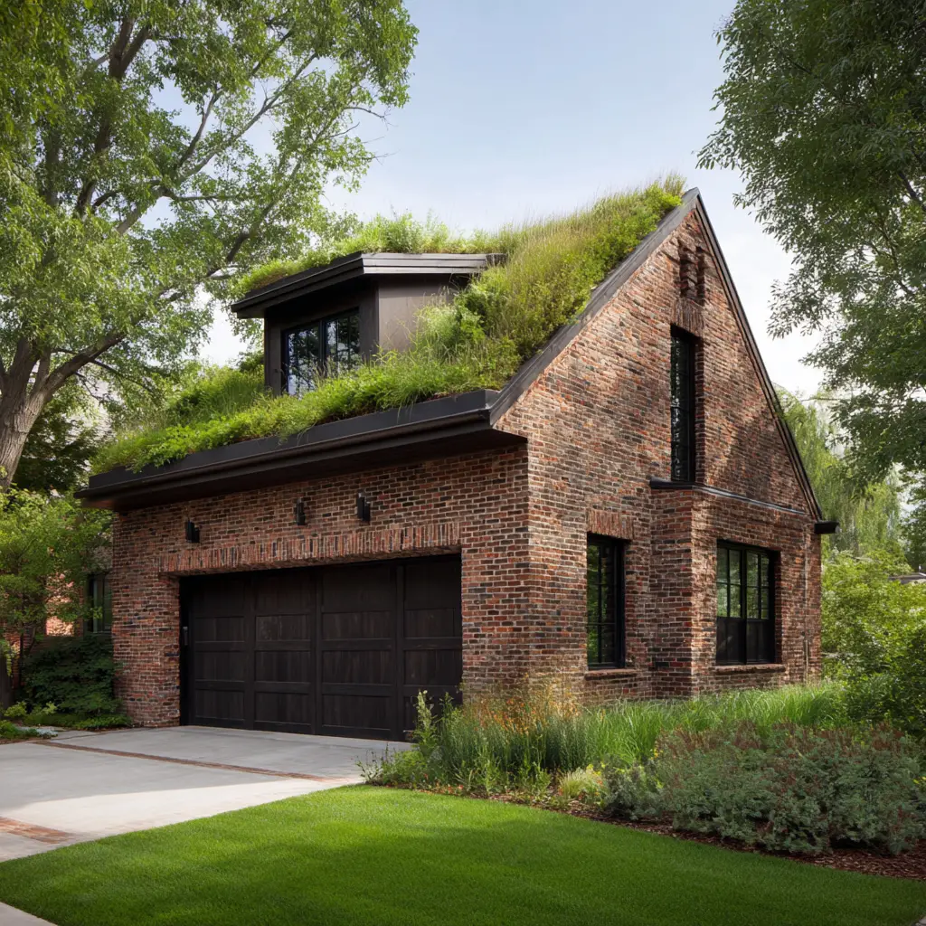 . Brick Garage with Green Roof