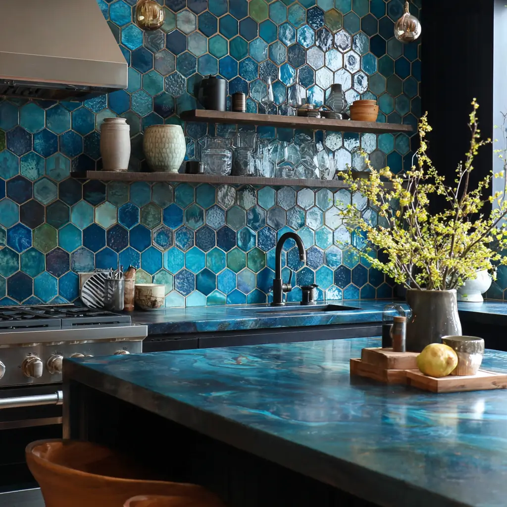 Deep Teal Hexagon Tiles