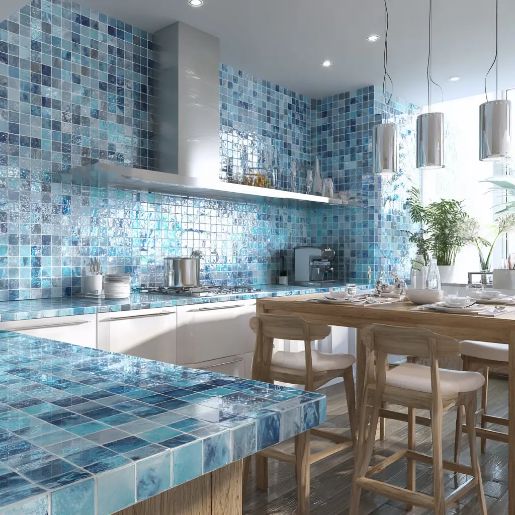 Sky Blue Glass Mosaic Tiles