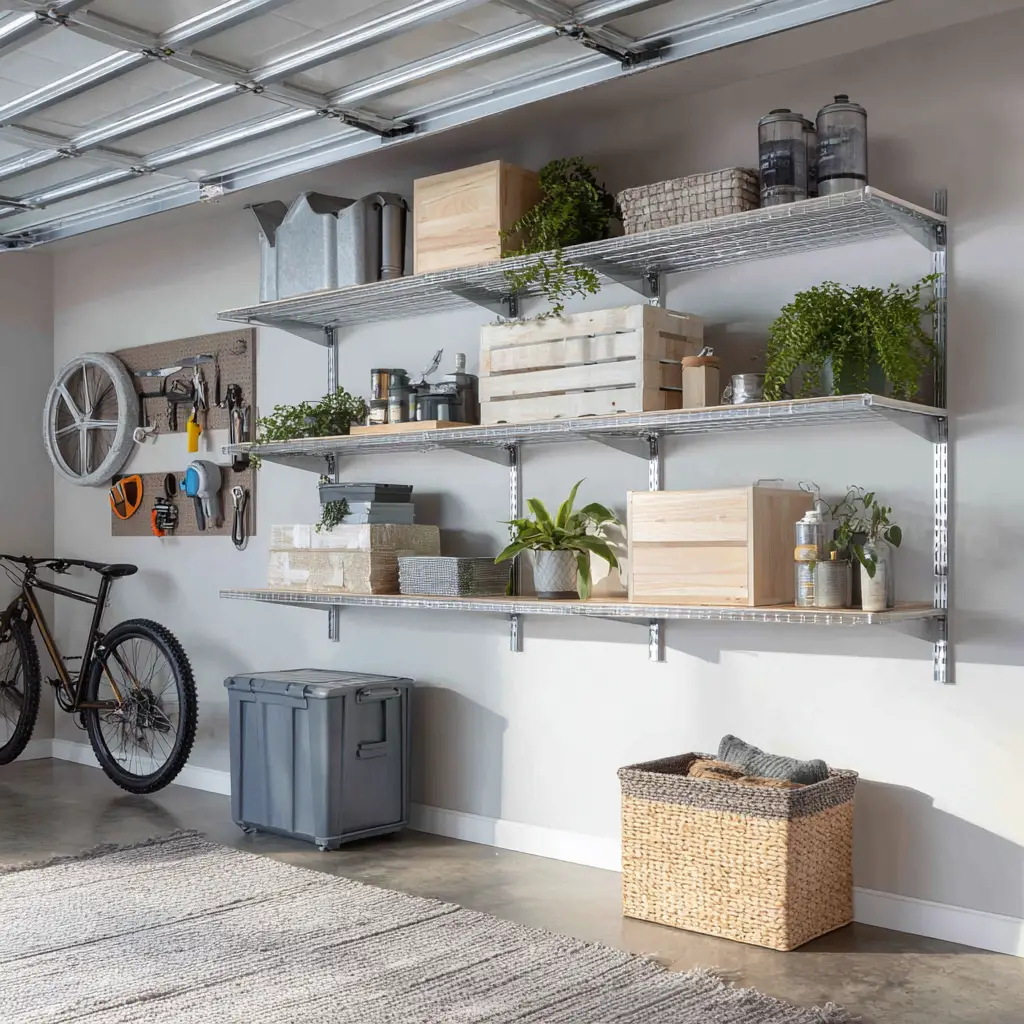 . Ceiling-Mounted Overhead Metal Shelves