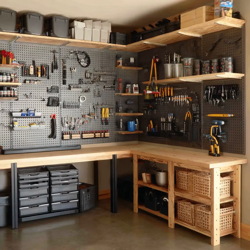 Pegboard-Integrated Metal Shelving