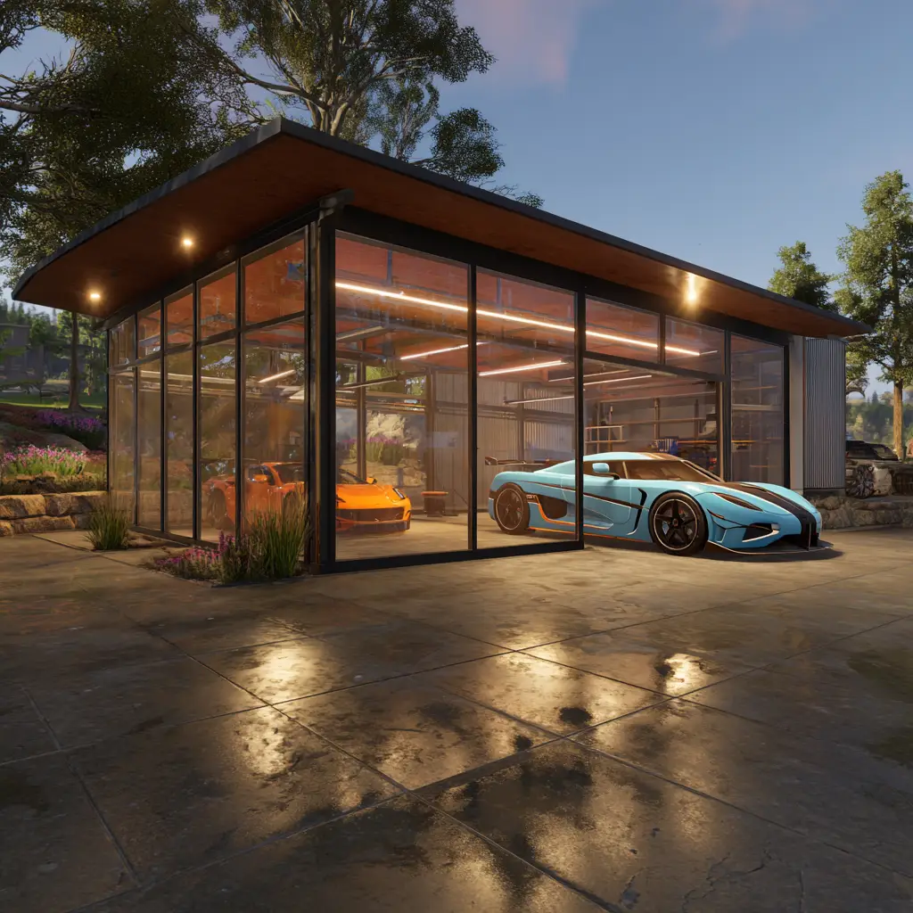 Glass-Enclosed Modern Garage