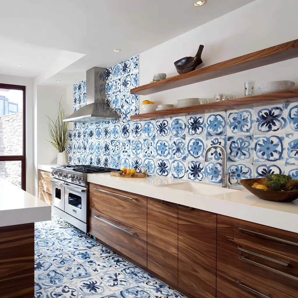 Blue and White Patterned Cement Tiles