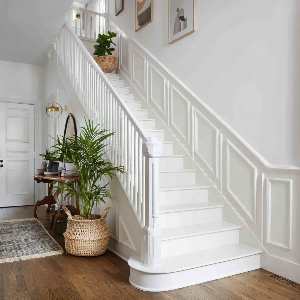 . Paint the Entire Staircase White for Minimalism