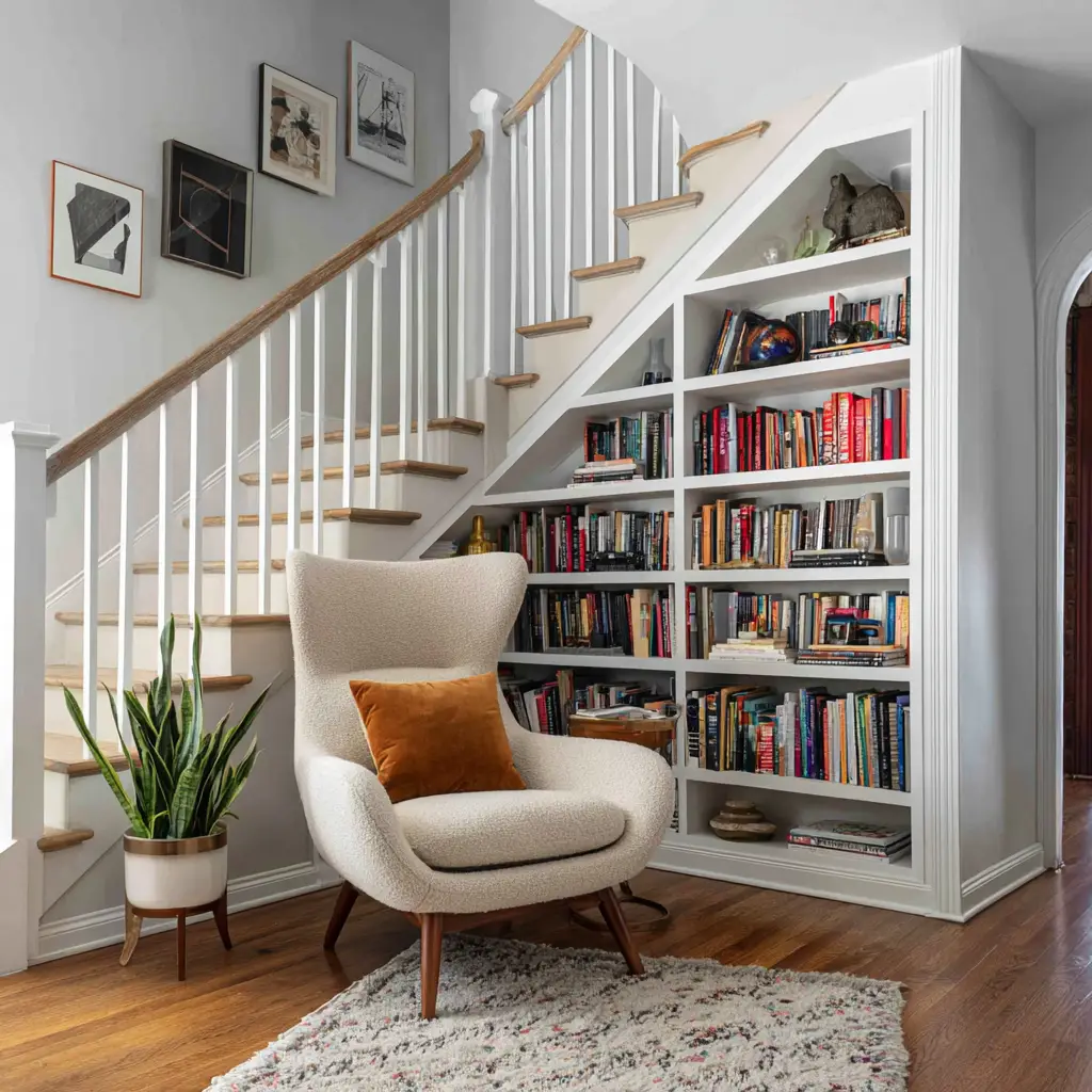 Add a Built-In Bookshelf Along the Stair Wall