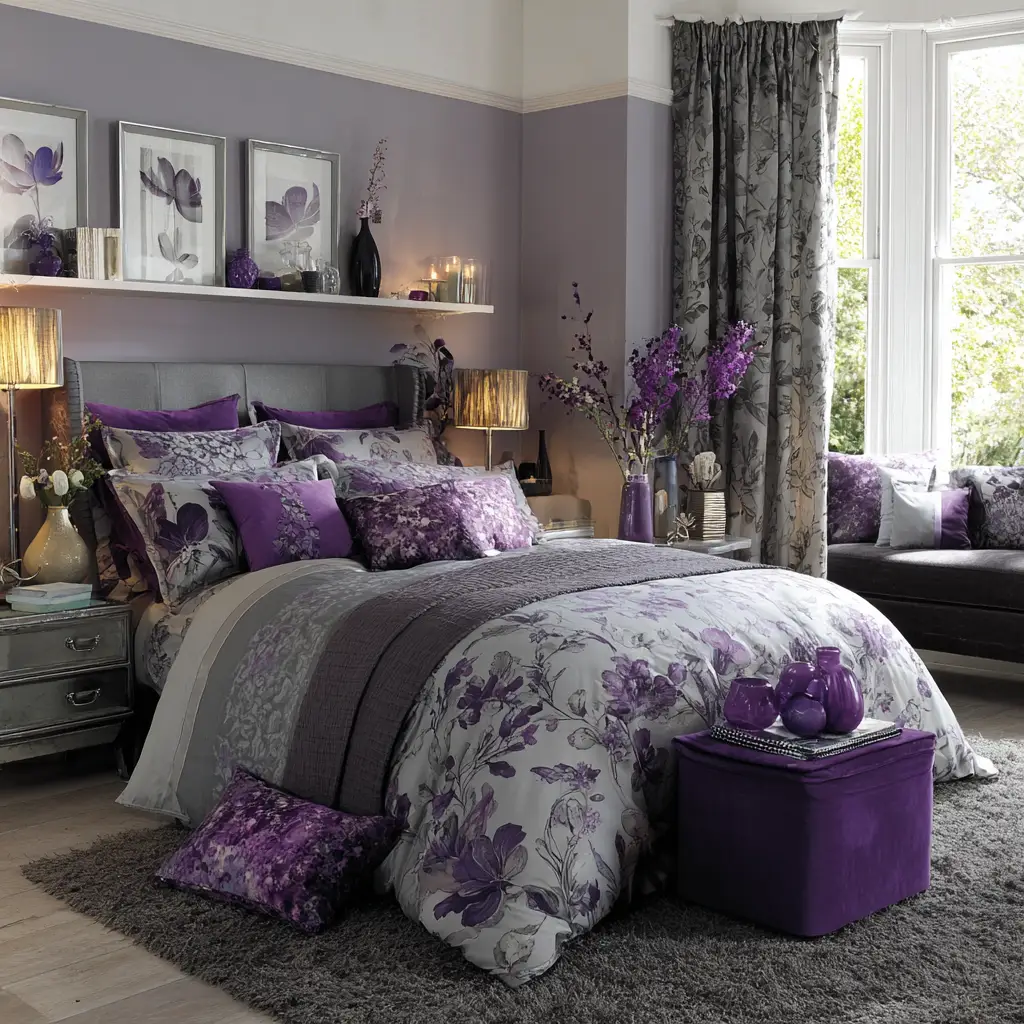 . Floral Prints in Purple and Grey