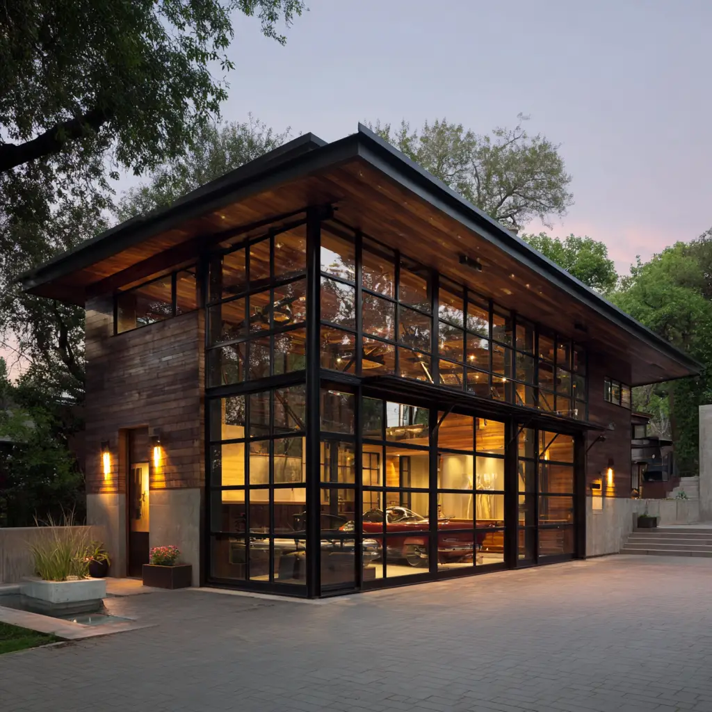 Garage with Large Glass Doors
