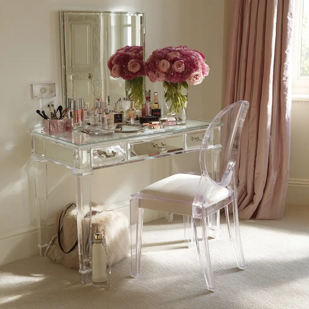 Vanity with Acrylic or Glass Chair