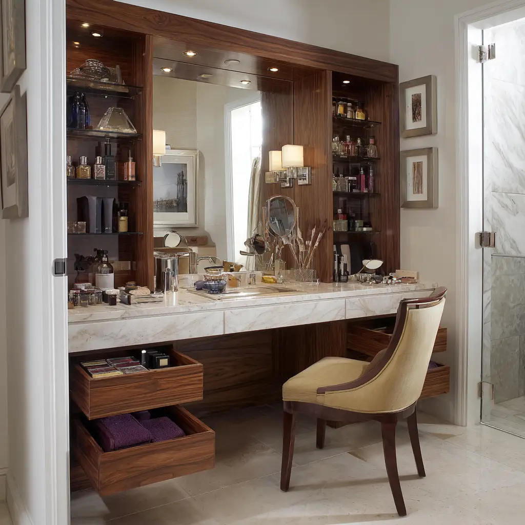 Vanity with Built-In Storage Drawers