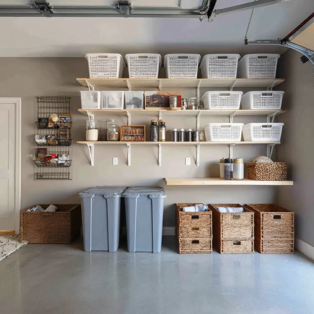 Wall-Mounted Bins with Shelves Above