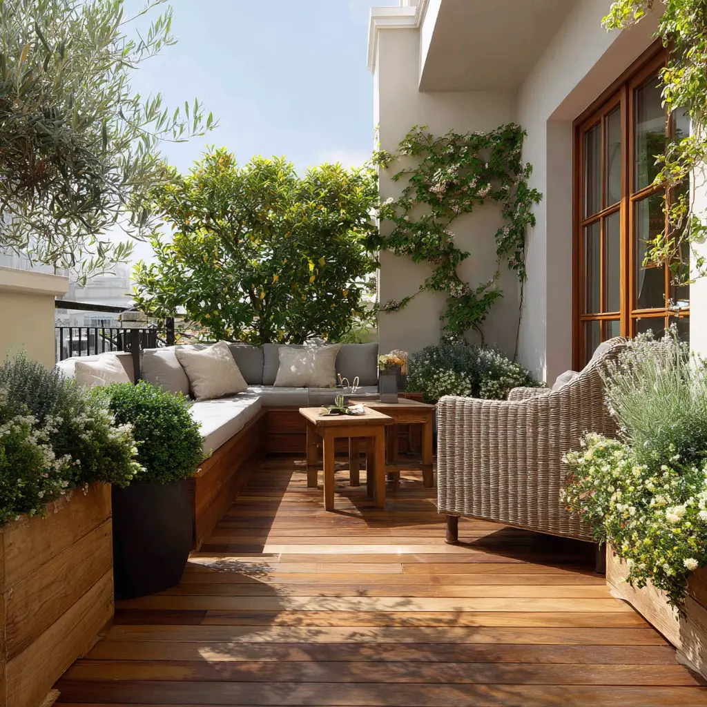 Wooden Deck with Potted Corners